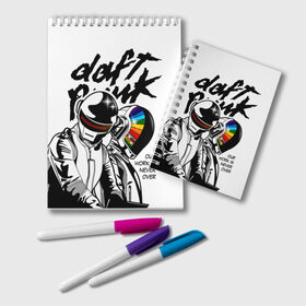 Блокнот с принтом Daft Punk в городе Новоалтайск, 100% бумага | 48 листов, плотность листов — 60 г/м2, плотность картонной обложки — 250 г/м2. Листы скреплены удобной пружинной спиралью. Цвет линий — светло-серый
 | daft punk | electronic | house | human | music | robot | дафт панк | музыка | синти поп | хаус | электроника