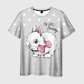 Мужская футболка 3D с принтом My little Bunny в городе Новоалтайск, 100% полиэфир | прямой крой, круглый вырез горловины, длина до линии бедер | art | best | cool | creativity | drawing | graphics | phonthasia | picture | trend | бант | белый | графика | животное | зайченок | зайчик | искусство | картинка | кролик | крутой | лучший | маленький | милый | модный | мой | пушистый