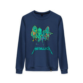 Женский свитшот хлопок с принтом Metallica зеленый неон в городе Новоалтайск, 100% хлопок | прямой крой, круглый вырез, на манжетах и по низу широкая трикотажная резинка  | metal | metalhead | metallica | rock | джеймсхетфилд | кирк хэммет | ларс ульрих | металика | металл | металлика | роберт трухильо | робот | рок