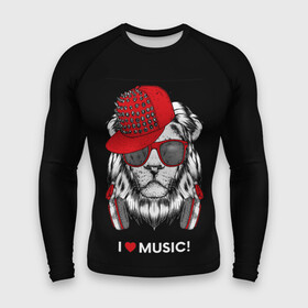 Мужской рашгард 3D с принтом I love music в городе Новоалтайск,  |  | art | creativity | drawing | graphics | ph | picture | бейсболка | голова | графика | грива | дикий | животное | искусство | картинка | красный | крутой | лев | лучший | модный | музыка | наушники | очки | рисунок | сердце