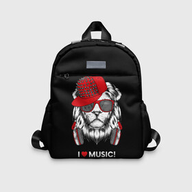 Детский рюкзак 3D с принтом I love music! в городе Новоалтайск, 100% полиэстер | лямки с регулируемой длиной, сверху петелька, чтобы рюкзак можно было повесить на вешалку. Основное отделение закрывается на молнию, как и внешний карман. Внутри дополнительный карман. По бокам два дополнительных кармашка | art | creativity | drawing | graphics | ph | picture | бейсболка | голова | графика | грива | дикий | животное | искусство | картинка | красный | крутой | лев | лучший | модный | музыка | наушники | очки | рисунок | сердце