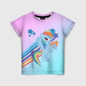 Детская футболка 3D с принтом Rainbow Dash в городе Новоалтайск, 100% гипоаллергенный полиэфир | прямой крой, круглый вырез горловины, длина до линии бедер, чуть спущенное плечо, ткань немного тянется | cute | mlp | pony | млп | пони | рейнбоу дэш