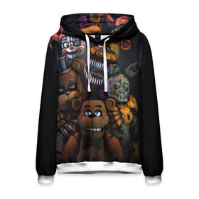Мужская толстовка 3D с принтом Five Nights at Freddy`s в городе Новоалтайск, 100% полиэстер | двухслойный капюшон со шнурком для регулировки, мягкие манжеты на рукавах и по низу толстовки, спереди карман-кенгуру с мягким внутренним слоем. | five nights at freddy s | game | horror | игры | механические куклы | ночь | охранник | пять ночей у фредди | светящиеся глаза | ужас