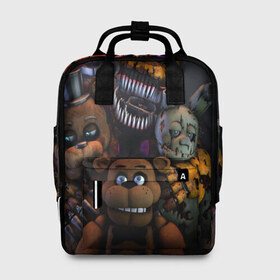 Женский рюкзак 3D с принтом Five Nights at Freddys в городе Новоалтайск, 100% полиэстер | лямки с регулируемой длиной, сверху ручки, чтобы рюкзак нести как сумку. Основное отделение закрывается на молнию, как и внешний карман. Внутри два дополнительных кармана, один из которых закрывается на молнию. По бокам два дополнительных кармашка, куда поместится маленькая бутылочка
 | five nights at freddy s | game | horror | игры | механические куклы | ночь | охранник | пять ночей у фредди | светящиеся глаза | ужас