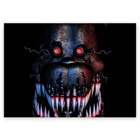 Поздравительная открытка с принтом Five Nights at Freddys в городе Новоалтайск, 100% бумага | плотность бумаги 280 г/м2, матовая, на обратной стороне линовка и место для марки
 | five nights at freddy s | game | horror | игры | механические куклы | ночь | охранник | пять ночей у фредди | светящиеся глаза | ужас
