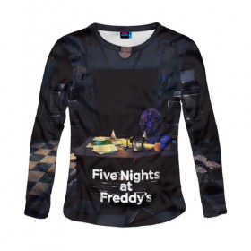 Женский лонгслив 3D с принтом Five Nights at Freddy`s в городе Новоалтайск, 100% полиэстер | длинные рукава, круглый вырез горловины, полуприлегающий силуэт | five nights at freddy s | game | horror | игры | механические куклы | ночь | охранник | пять ночей у фредди | светящиеся глаза | ужас