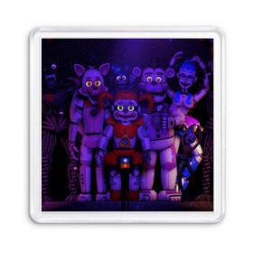 Магнит 55*55 с принтом Five Nights at Freddy`s в городе Новоалтайск, Пластик | Размер: 65*65 мм; Размер печати: 55*55 мм | five nights at freddy s | game | horror | игры | механические куклы | ночь | охранник | пять ночей у фредди | светящиеся глаза | ужас