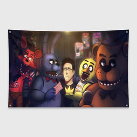Флаг-баннер с принтом Five Nights at Freddys в городе Новоалтайск, 100% полиэстер | размер 67 х 109 см, плотность ткани — 95 г/м2; по краям флага есть четыре люверса для крепления | five nights at freddy s | game | horror | игры | механические куклы | ночь | охранник | пять ночей у фредди | светящиеся глаза | ужас