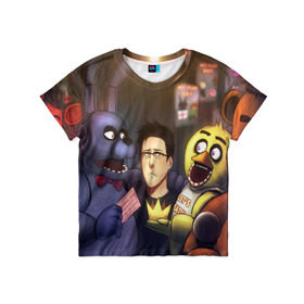 Детская футболка 3D с принтом Five Nights at Freddy`s в городе Новоалтайск, 100% гипоаллергенный полиэфир | прямой крой, круглый вырез горловины, длина до линии бедер, чуть спущенное плечо, ткань немного тянется | five nights at freddy s | game | horror | игры | механические куклы | ночь | охранник | пять ночей у фредди | светящиеся глаза | ужас