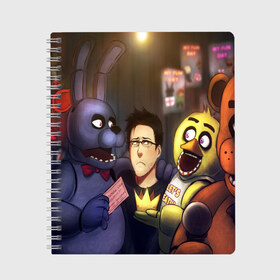 Тетрадь с принтом Five Nights at Freddys в городе Новоалтайск, 100% бумага | 48 листов, плотность листов — 60 г/м2, плотность картонной обложки — 250 г/м2. Листы скреплены сбоку удобной пружинной спиралью. Уголки страниц и обложки скругленные. Цвет линий — светло-серый
 | five nights at freddy s | game | horror | игры | механические куклы | ночь | охранник | пять ночей у фредди | светящиеся глаза | ужас
