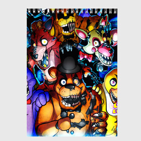 Скетчбук с принтом Five Nights at Freddys в городе Новоалтайск, 100% бумага
 | 48 листов, плотность листов — 100 г/м2, плотность картонной обложки — 250 г/м2. Листы скреплены сверху удобной пружинной спиралью | five nights at freddy s | game | horror | игры | механические куклы | ночь | охранник | пять ночей у фредди | светящиеся глаза | ужас