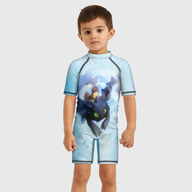 Детский купальный костюм 3D с принтом Night Fury в городе Новоалтайск, Полиэстер 85%, Спандекс 15% | застежка на молнии на спине | how to train your dragon | night fury | беззубик | дракон | как приручить дракона | ночная фурия