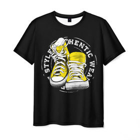 Мужская футболка 3D с принтом Sporty style, sneakers в городе Новоалтайск, 100% полиэфир | прямой крой, круглый вырез горловины, длина до линии бедер | sport | streng | бег | белый | графика | жёлтый | искусство | картинка | кеды | крутой | лучший | мода | молодежная | надпись | обувь | путешествие | рисунок | сила | скорость | спорт | спортивная | стиль