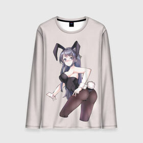 Мужской лонгслив 3D с принтом Bunny Girl в городе Новоалтайск, 100% полиэстер | длинные рукава, круглый вырез горловины, полуприлегающий силуэт | Тематика изображения на принте: anime | rascal does not dream of bunny girl senpai | seishun buta yarou wa bunny girl senpai | аниме | сакурадзима май | сакута | этот глупый свин не понимает мечту девочки зайки