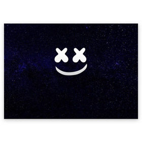 Поздравительная открытка с принтом Marshmello Cosmos в городе Новоалтайск, 100% бумага | плотность бумаги 280 г/м2, матовая, на обратной стороне линовка и место для марки
 | marshmello | диджей | звезды | клуб | клубная музыка | космос | маршмеллоу | маршмэлло | маршмэллоу | музыка | небо | ночь | электронная