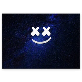 Поздравительная открытка с принтом Marshmello Cosmos в городе Новоалтайск, 100% бумага | плотность бумаги 280 г/м2, матовая, на обратной стороне линовка и место для марки
 | marshmello | диджей | звезды | клуб | клубная музыка | космос | маршмеллоу | маршмэлло | маршмэллоу | музыка | небо | ночь | электронная