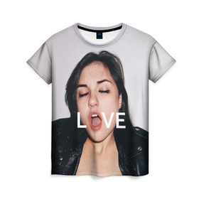 Женская футболка 3D с принтом Sasha Grey LOVE в городе Новоалтайск, 100% полиэфир ( синтетическое хлопкоподобное полотно) | прямой крой, круглый вырез горловины, длина до линии бедер | brazzers | грей | лицо | любовь | рот | саша