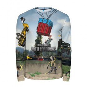 Мужской лонгслив 3D с принтом PUBG в городе Новоалтайск, 100% полиэстер | длинные рукава, круглый вырез горловины, полуприлегающий силуэт | action | battlegrounds | chiken | game | online | playerunknown’s | pubg | игры | камуфляж | курица | наемники | огонь | пабг | пубг | сковорода | солдаты | шутер