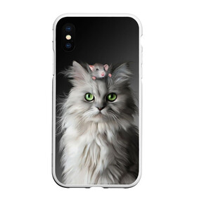 Чехол для iPhone XS Max матовый с принтом Кот и мышка в городе Новоалтайск, Силикон | Область печати: задняя сторона чехла, без боковых панелей | животные | кот | котенок | кошка | крыса | мышка | мышь | перс | персидский кот | серый