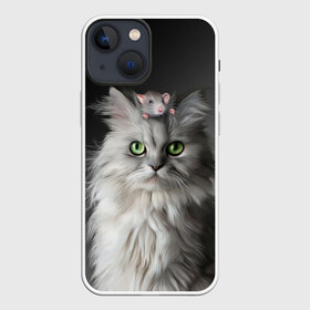 Чехол для iPhone 13 mini с принтом Кот и мышка в городе Новоалтайск,  |  | животные | кот | котенок | кошка | крыса | мышка | мышь | перс | персидский кот | серый