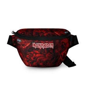 Поясная сумка 3D с принтом Iron Maiden в городе Новоалтайск, 100% полиэстер | плотная ткань, ремень с регулируемой длиной, внутри несколько карманов для мелочей, основное отделение и карман с обратной стороны сумки застегиваются на молнию | бас | британия | брюс дикинсон | гитара | группа | дева | железная | метал | нико макбрэйн | рок | стив харрис | хеви | яник герс
