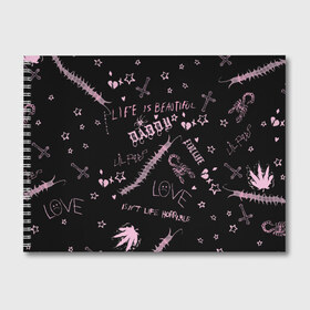 Альбом для рисования с принтом LIL PEEP - Life Is Beautiful в городе Новоалтайск, 100% бумага
 | матовая бумага, плотность 200 мг. | Тематика изображения на принте: beautiful | broken | daddy | dead | exclusive | heart | life | lil | lilpeep | music | peep | pump | rap | rapper | rip | tattoo | густав | лил | лилпип | мертв | память | пип | рип | рэп | рэпер | сердечко | сердце | тату | умер