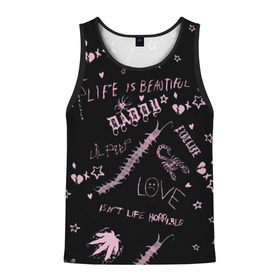 Мужская майка 3D с принтом LIL PEEP - Life Is Beautiful в городе Новоалтайск, 100% полиэстер | круглая горловина, приталенный силуэт, длина до линии бедра. Пройма и горловина окантованы тонкой бейкой | Тематика изображения на принте: beautiful | broken | daddy | dead | exclusive | heart | life | lil | lilpeep | music | peep | pump | rap | rapper | rip | tattoo | густав | лил | лилпип | мертв | память | пип | рип | рэп | рэпер | сердечко | сердце | тату | умер