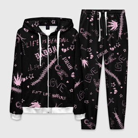 Мужской костюм 3D с принтом LIL PEEP - Life Is Beautiful в городе Новоалтайск, 100% полиэстер | Манжеты и пояс оформлены тканевой резинкой, двухслойный капюшон со шнурком для регулировки, карманы спереди | beautiful | broken | daddy | dead | exclusive | heart | life | lil | lilpeep | music | peep | pump | rap | rapper | rip | tattoo | густав | лил | лилпип | мертв | память | пип | рип | рэп | рэпер | сердечко | сердце | тату | умер