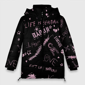 Женская зимняя куртка 3D с принтом LIL PEEP - Life Is Beautiful в городе Новоалтайск, верх — 100% полиэстер; подкладка — 100% полиэстер; утеплитель — 100% полиэстер | длина ниже бедра, силуэт Оверсайз. Есть воротник-стойка, отстегивающийся капюшон и ветрозащитная планка. 

Боковые карманы с листочкой на кнопках и внутренний карман на молнии | beautiful | broken | daddy | dead | exclusive | heart | life | lil | lilpeep | music | peep | pump | rap | rapper | rip | tattoo | густав | лил | лилпип | мертв | память | пип | рип | рэп | рэпер | сердечко | сердце | тату | умер