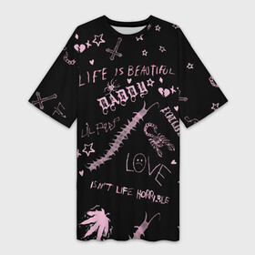 Платье-футболка 3D с принтом LIL PEEP   Life Is Beautiful в городе Новоалтайск,  |  | beautiful | broken | daddy | dead | exclusive | heart | life | lil | lilpeep | music | peep | pump | rap | rapper | rip | tattoo | густав | лил | лилпип | мертв | память | пип | рип | рэп | рэпер | сердечко | сердце | тату | умер