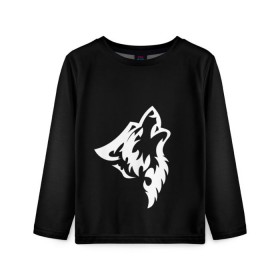Детский лонгслив 3D с принтом Animal Wolf Black в городе Новоалтайск, 100% полиэстер | длинные рукава, круглый вырез горловины, полуприлегающий силуэт
 | animal | black | wolf | волк | черный