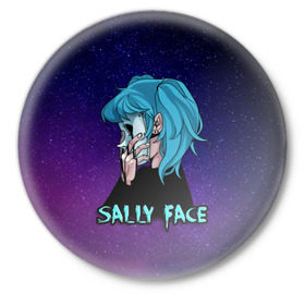 Значок с принтом Sally Face в городе Новоалтайск,  металл | круглая форма, металлическая застежка в виде булавки | sally face | игра | компьютерная игра | лицо | маска | протез | салли фейс | школа | шрамы