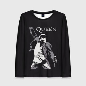 Женский лонгслив 3D с принтом Queen в городе Новоалтайск, 100% полиэстер | длинные рукава, круглый вырез горловины, полуприлегающий силуэт | queen | брайан мэи | британская | группа | джон дикон | королева | роджер тейлор | рок | фредди меркьюри