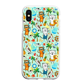 Чехол для iPhone XS Max матовый с принтом Коты на отдыхе в городе Новоалтайск, Силикон | Область печати: задняя сторона чехла, без боковых панелей | ананас | веселая | гавайская | голубая | для отпуска | жара | корабль | кот | котики | купальник | лето | море | морская | мотивы | отдыхающим | отпуск | пальмы | пейзаж | пеликан | пляж | солнце