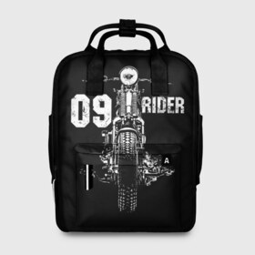 Женский рюкзак 3D с принтом 09 rider в городе Новоалтайск, 100% полиэстер | лямки с регулируемой длиной, сверху ручки, чтобы рюкзак нести как сумку. Основное отделение закрывается на молнию, как и внешний карман. Внутри два дополнительных кармана, один из которых закрывается на молнию. По бокам два дополнительных кармашка, куда поместится маленькая бутылочка
 | Тематика изображения на принте: background | bike | black | club | drawing | freedom | insc | legend | life | motorcycle | road | speed | америка | байк | вид | винтаж | дорога | жизнь | клуб | легенда | мотоцикл | надпись | проекция | ретро | рисунок | свобода | скорость