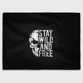 Плед 3D с принтом Stay wild and free в городе Новоалтайск, 100% полиэстер | закругленные углы, все края обработаны. Ткань не мнется и не растягивается | background | black | day of the dead | death | drawing | f | free | halloween | inscription | skeleton | skull | stay | symbol | text | wild | день мертвых | дикий | надпись | оставайся | рисунок | свободный | символ | скелет | текст | фон | хэлл