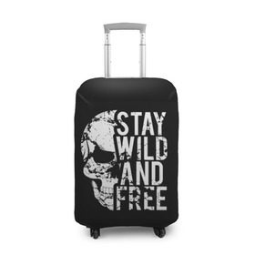 Чехол для чемодана 3D с принтом Stay wild and free в городе Новоалтайск, 86% полиэфир, 14% спандекс | двустороннее нанесение принта, прорези для ручек и колес | background | black | day of the dead | death | drawing | f | free | halloween | inscription | skeleton | skull | stay | symbol | text | wild | день мертвых | дикий | надпись | оставайся | рисунок | свободный | символ | скелет | текст | фон | хэлл