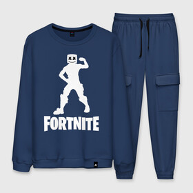 Мужской костюм хлопок с принтом FORTNITE x MARSHMELLO в городе Новоалтайск, 100% хлопок | на свитшоте круглая горловина, мягкая резинка по низу. Брюки заужены к низу, на них два вида карманов: два “обычных” по бокам и два объемных, с клапанами, расположенные ниже линии бедра. Брюки с мягкой трикотажной резинкой на поясе и по низу штанин. В поясе для дополнительного комфорта — широкие завязки | 2019 | armor | armour | cybersport | esport | fortnite | game | llama | logo | броня | игра | киберспорт | лама | фиолетовый | фирменные цвета | фортнайт