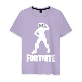 Мужская футболка хлопок с принтом FORTNITE x MARSHMELLO в городе Новоалтайск, 100% хлопок | прямой крой, круглый вырез горловины, длина до линии бедер, слегка спущенное плечо. | 2019 | armor | armour | cybersport | esport | fortnite | game | llama | logo | броня | игра | киберспорт | лама | фиолетовый | фирменные цвета | фортнайт