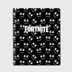 Тетрадь с принтом FORTNITE x MARSHMELLO в городе Новоалтайск, 100% бумага | 48 листов, плотность листов — 60 г/м2, плотность картонной обложки — 250 г/м2. Листы скреплены сбоку удобной пружинной спиралью. Уголки страниц и обложки скругленные. Цвет линий — светло-серый
 | 2019 | armor | armour | cybersport | esport | fortnite | game | llama | logo | броня | игра | киберспорт | лама | фиолетовый | фирменные цвета | фортнайт