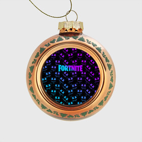 Стеклянный ёлочный шар с принтом FORTNITE x MARSHMELLO в городе Новоалтайск, Стекло | Диаметр: 80 мм | 2019 | armor | armour | cybersport | esport | fortnite | game | llama | logo | броня | игра | киберспорт | лама | фиолетовый | фирменные цвета | фортнайт
