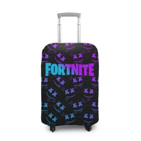 Чехол для чемодана 3D с принтом FORTNITE x MARSHMELLO в городе Новоалтайск, 86% полиэфир, 14% спандекс | двустороннее нанесение принта, прорези для ручек и колес | 2019 | armor | armour | cybersport | esport | fortnite | game | llama | logo | броня | игра | киберспорт | лама | фиолетовый | фирменные цвета | фортнайт