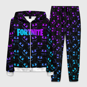 Мужской костюм 3D с принтом FORTNITE x MARSHMELLO в городе Новоалтайск, 100% полиэстер | Манжеты и пояс оформлены тканевой резинкой, двухслойный капюшон со шнурком для регулировки, карманы спереди | 2019 | armor | armour | cybersport | esport | fortnite | game | llama | logo | броня | игра | киберспорт | лама | фиолетовый | фирменные цвета | фортнайт