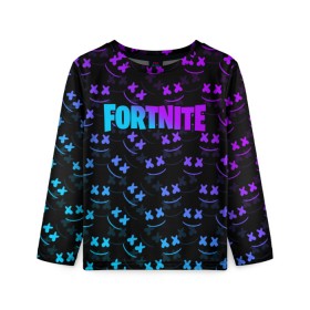 Детский лонгслив 3D с принтом FORTNITE x MARSHMELLO в городе Новоалтайск, 100% полиэстер | длинные рукава, круглый вырез горловины, полуприлегающий силуэт
 | 2019 | armor | armour | cybersport | esport | fortnite | game | llama | logo | броня | игра | киберспорт | лама | фиолетовый | фирменные цвета | фортнайт