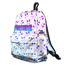 Рюкзак 3D с принтом FORTNITE x MARSHMELLO в городе Новоалтайск, 100% полиэстер | лямки с регулируемой длиной, сверху петелька, чтобы рюкзак можно было повесить на вешалку. Основное отделение закрывается на молнию, как и внешний карман. Внутри два дополнительных кармана, один из которых закрывается на молнию. По бокам два дополнительных кармашка | 2019 | armor | armour | cybersport | esport | fortnite | game | llama | logo | броня | игра | киберспорт | лама | фиолетовый | фирменные цвета | фортнайт