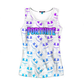 Женская майка 3D с принтом FORTNITE x MARSHMELLO в городе Новоалтайск, 100% полиэстер | круглая горловина, прямой силуэт, длина до линии бедра | 2019 | armor | armour | cybersport | esport | fortnite | game | llama | logo | броня | игра | киберспорт | лама | фиолетовый | фирменные цвета | фортнайт