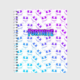 Тетрадь с принтом FORTNITE x MARSHMELLO в городе Новоалтайск, 100% бумага | 48 листов, плотность листов — 60 г/м2, плотность картонной обложки — 250 г/м2. Листы скреплены сбоку удобной пружинной спиралью. Уголки страниц и обложки скругленные. Цвет линий — светло-серый
 | 2019 | armor | armour | cybersport | esport | fortnite | game | llama | logo | броня | игра | киберспорт | лама | фиолетовый | фирменные цвета | фортнайт