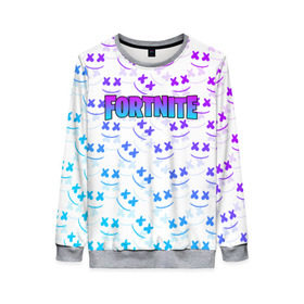Женский свитшот 3D с принтом FORTNITE x MARSHMELLO в городе Новоалтайск, 100% полиэстер с мягким внутренним слоем | круглый вырез горловины, мягкая резинка на манжетах и поясе, свободная посадка по фигуре | 2019 | armor | armour | cybersport | esport | fortnite | game | llama | logo | броня | игра | киберспорт | лама | фиолетовый | фирменные цвета | фортнайт