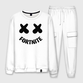 Мужской костюм хлопок с принтом FORTNITE x MARSHMELLO в городе Новоалтайск, 100% хлопок | на свитшоте круглая горловина, мягкая резинка по низу. Брюки заужены к низу, на них два вида карманов: два “обычных” по бокам и два объемных, с клапанами, расположенные ниже линии бедра. Брюки с мягкой трикотажной резинкой на поясе и по низу штанин. В поясе для дополнительного комфорта — широкие завязки | 2019 | armor | armour | cybersport | esport | fortnite | game | llama | logo | броня | игра | киберспорт | лама | фиолетовый | фирменные цвета | фортнайт