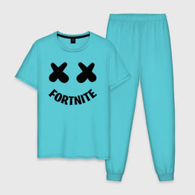 Мужская пижама хлопок с принтом FORTNITE x MARSHMELLO в городе Новоалтайск, 100% хлопок | брюки и футболка прямого кроя, без карманов, на брюках мягкая резинка на поясе и по низу штанин
 | 2019 | armor | armour | cybersport | esport | fortnite | game | llama | logo | броня | игра | киберспорт | лама | фиолетовый | фирменные цвета | фортнайт